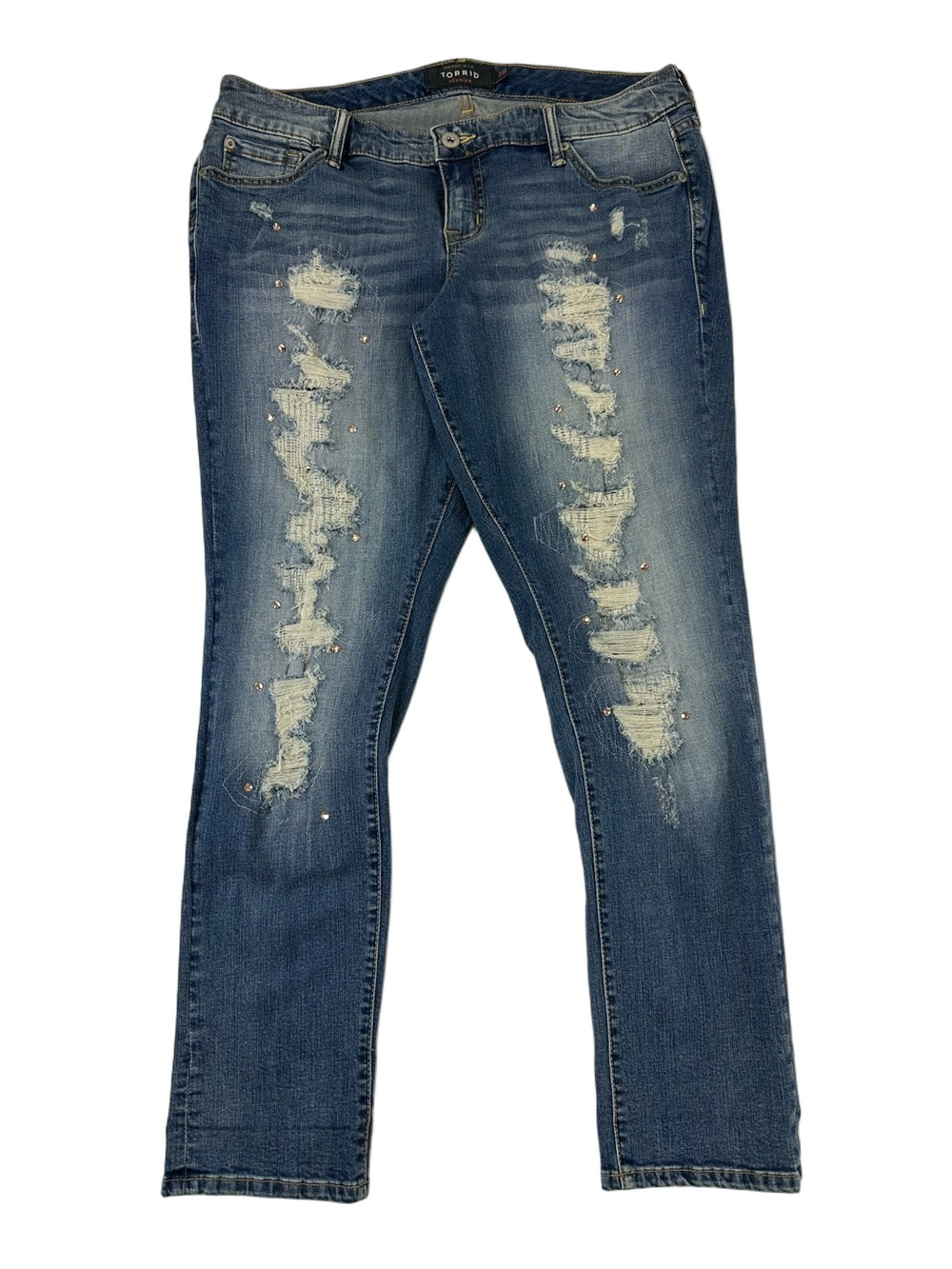 Torrid Distressed Crystal Jeans Size 12 Glam Stretch Denim Grunge Edgy